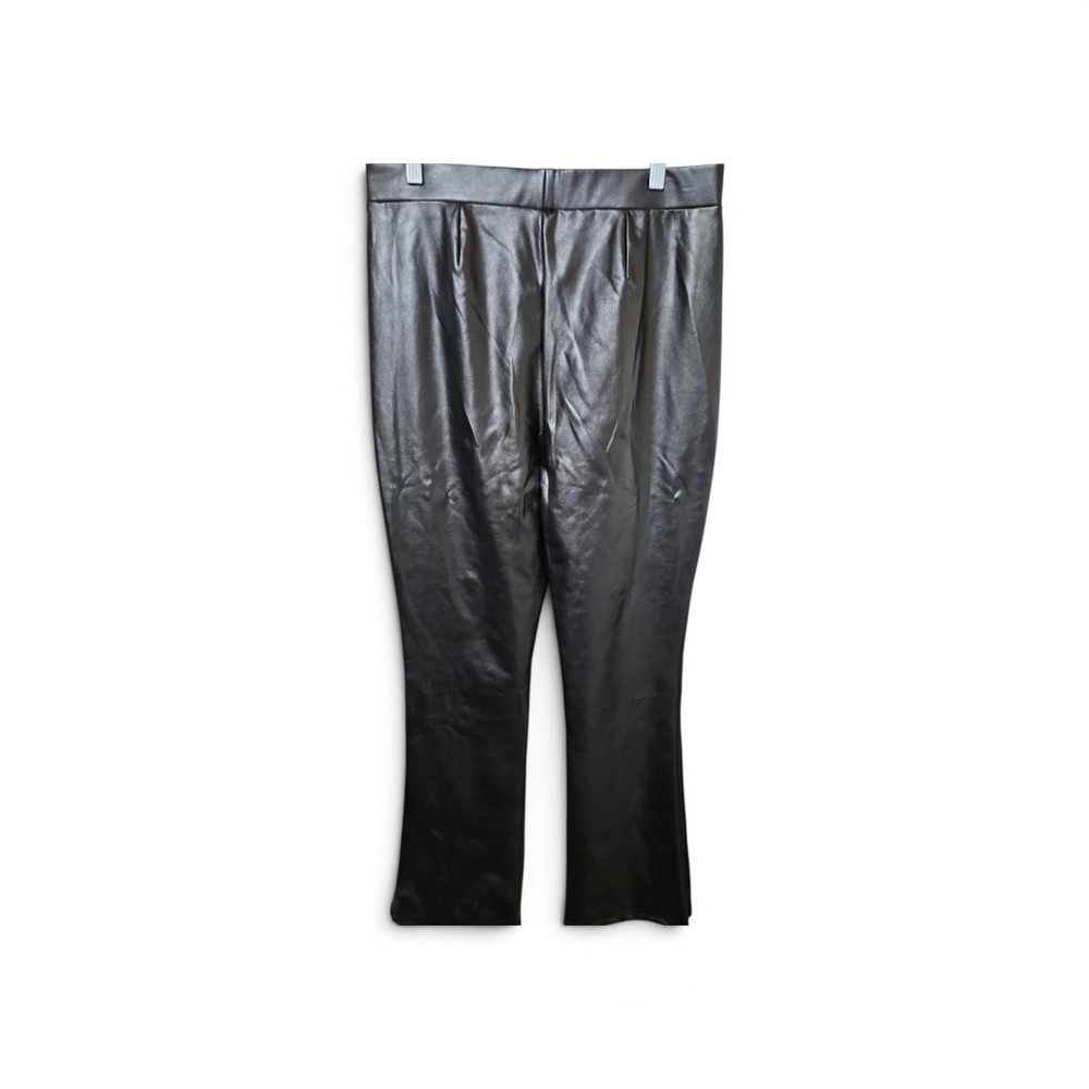 Wild Fable Womens Black Faux Leather High Rise Slit Hem Flare Pants NWT 0364